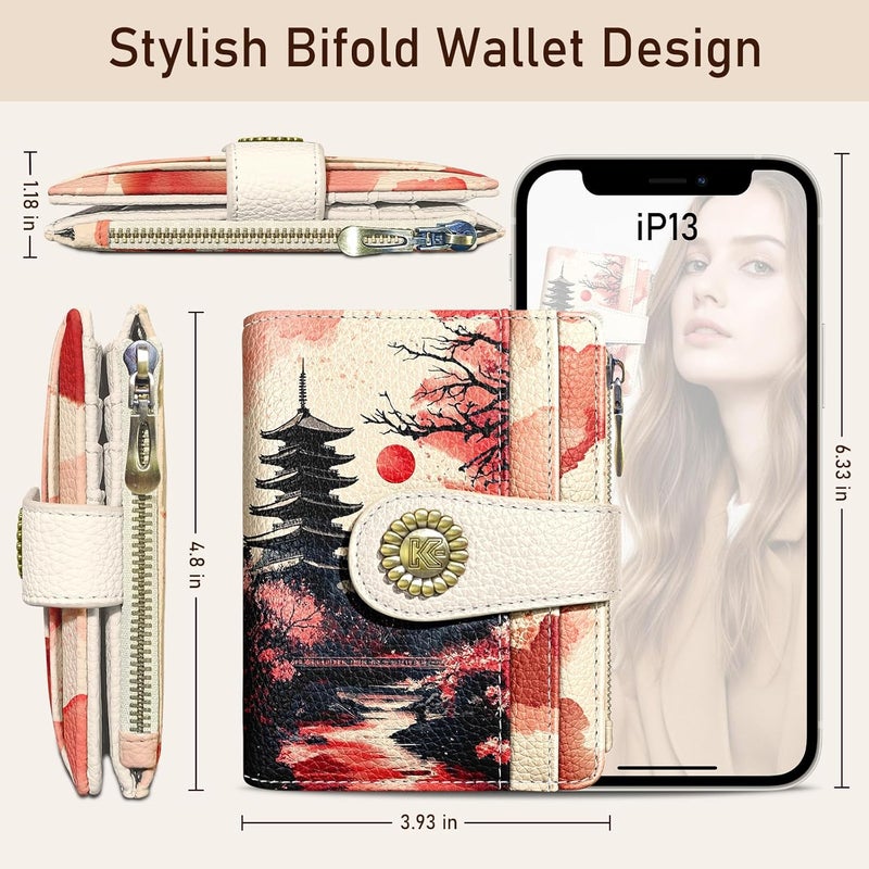 Kelvoris Japanese Sunset Goth Small Rfid Women Wallet Bifold Zipper Coin Pocket PU Leather Compact Cash Credit Card Holder Travel Wallet for Female Ladies Teen Girls 1 ID Window 10 Card Slots - Image 5